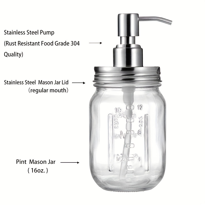 Mason Jar Soap Dispenser Farmhouse Decor For Bathroom, Stainless Steel Pump  Shampoo Bottle, Ideal For Hand Soap, Dish Detergent, Liquid, Lotion - Temu  South Korea
