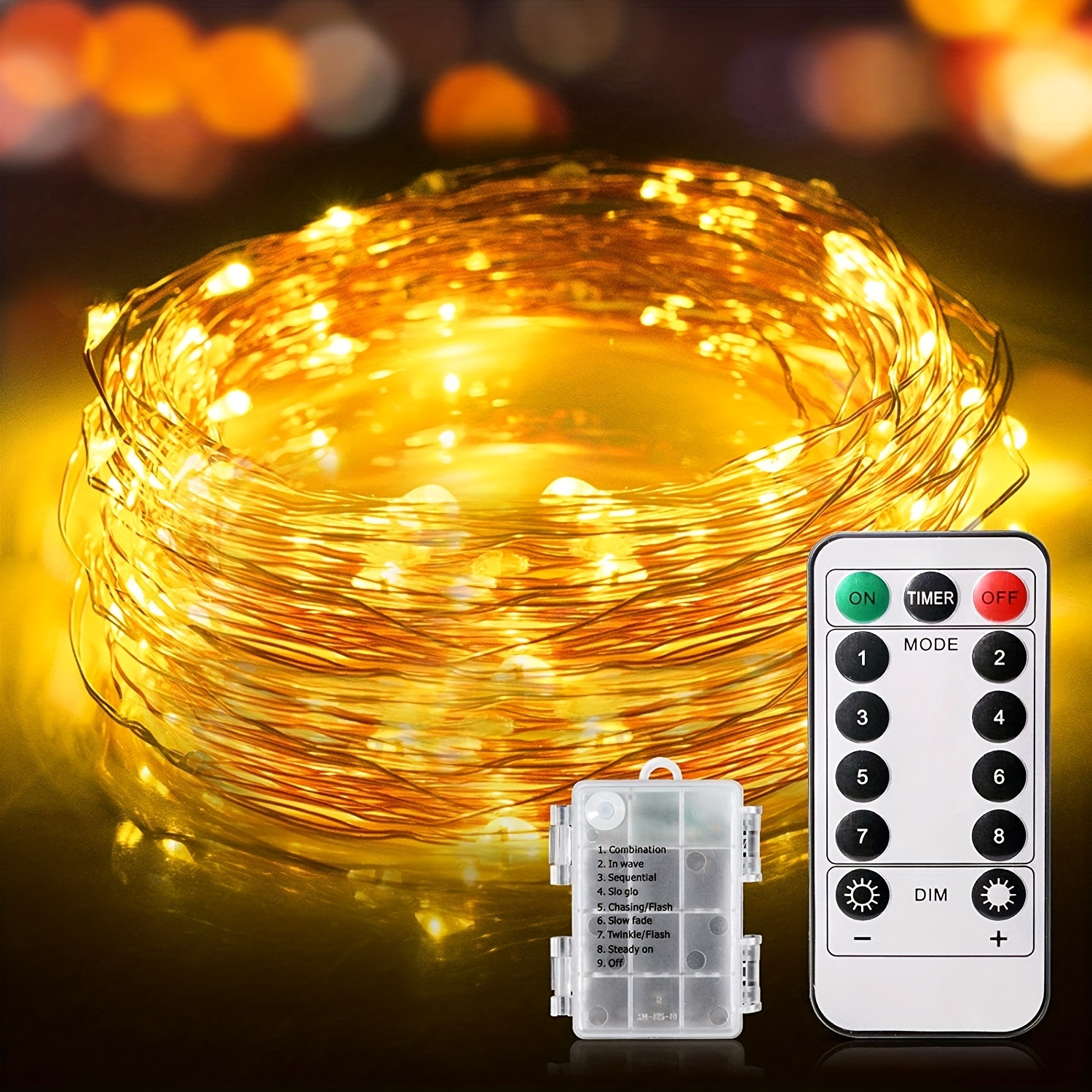 33 Ft-100 LED Christmas Decoration Fairy Lights Battery Operated,Green Wire  Mini Light with Waterproof, Timer,Remote Control,8 Lighting Modes,Home Tree  Indoor Outdoor Holiday Wedding Party Decor 