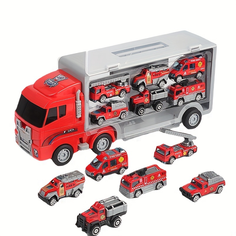Juguetes para niños de 3 a 9 años de edad, vehículo de rescate de incendios  de emergencia fundido a presión de doble cara con tapete de juego, camión