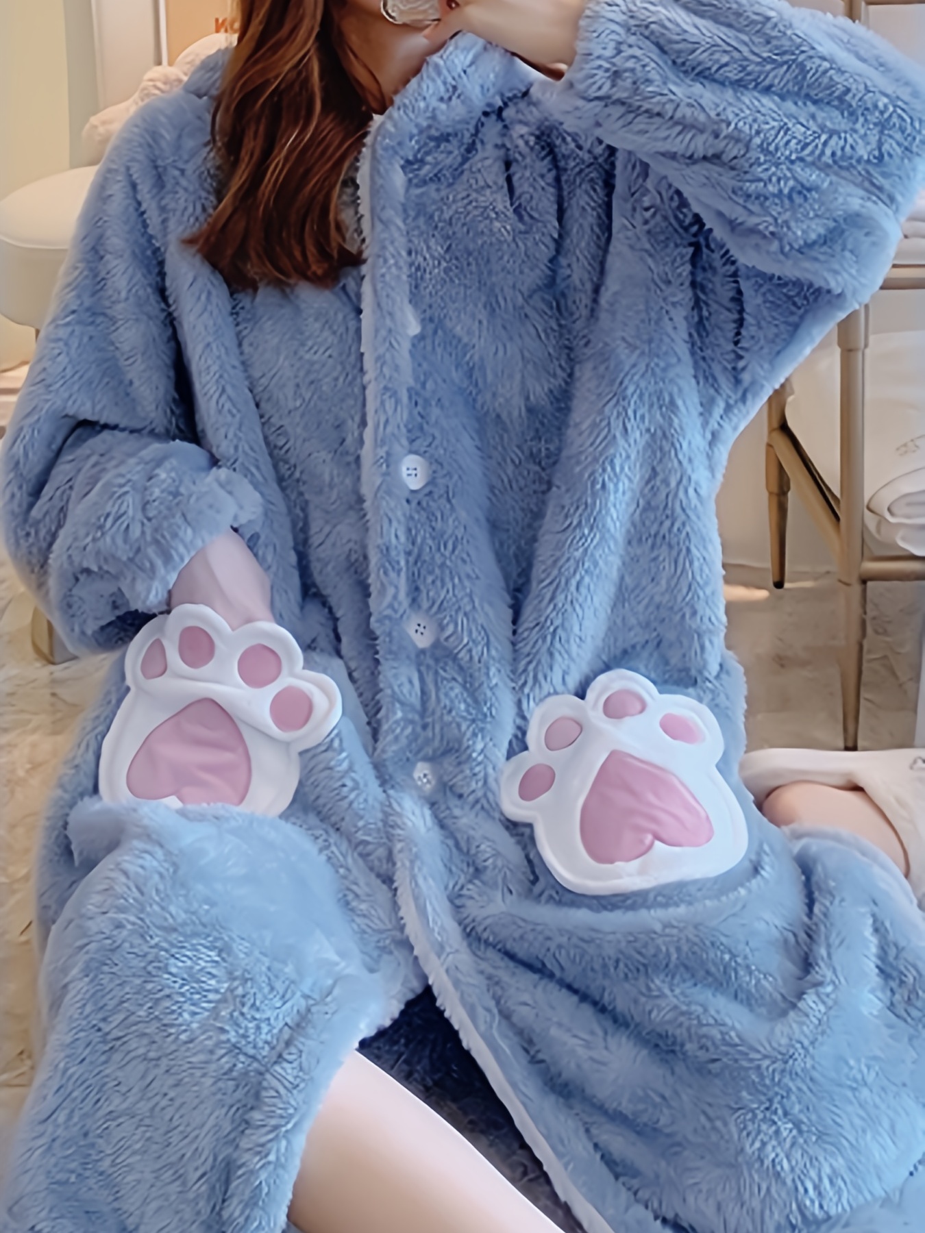  Dreamlascar Plush Robes for Women Fuzzy Wrap Bathrobe Cute Cat  Hood Winter Flannel Nightgown Cozy Warm Fleece Long Bathrobe : Clothing,  Shoes & Jewelry