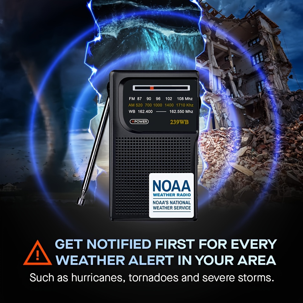 NOAA Weather AM FM Radio portátil funciona con 2 pilas AA con auriculares  estéreo, pantalla LCD, reloj despertador digital, temporizador de sueño, la