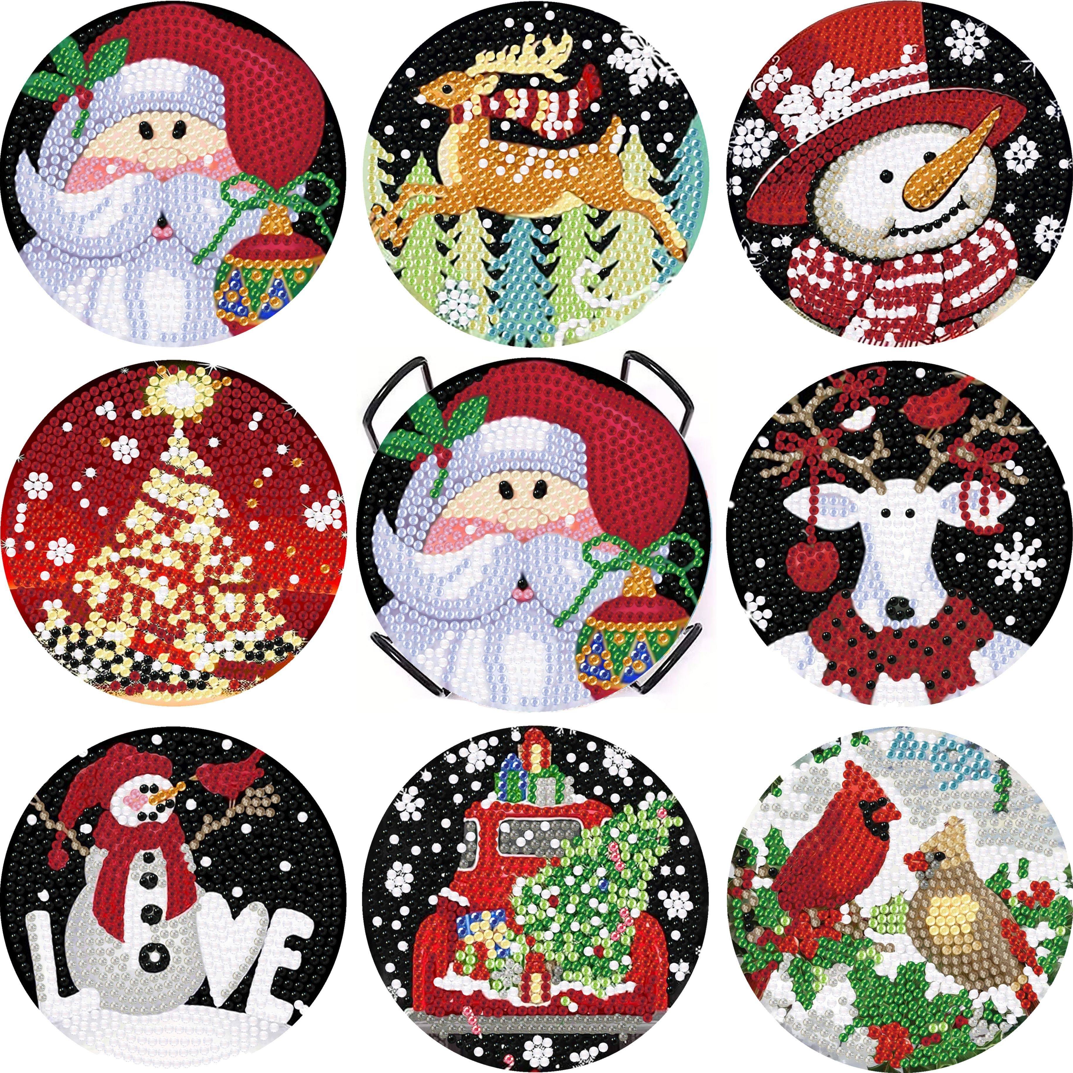 Christmas Theme Diy Diamond Painting Coaster Set With Holder - Temu