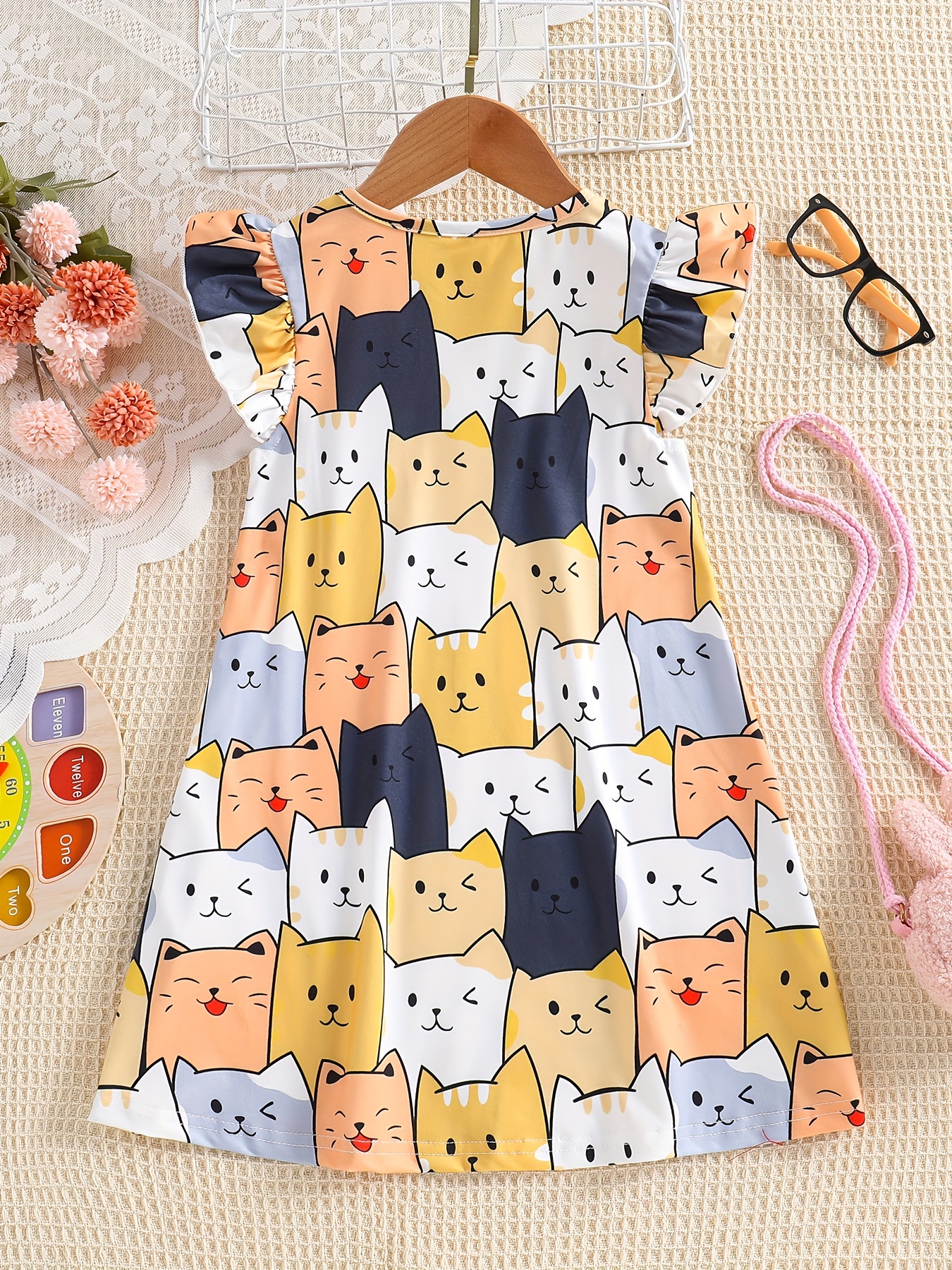 Girls Casual Cute Cartoon Cat Sleeveless Dress - Temu