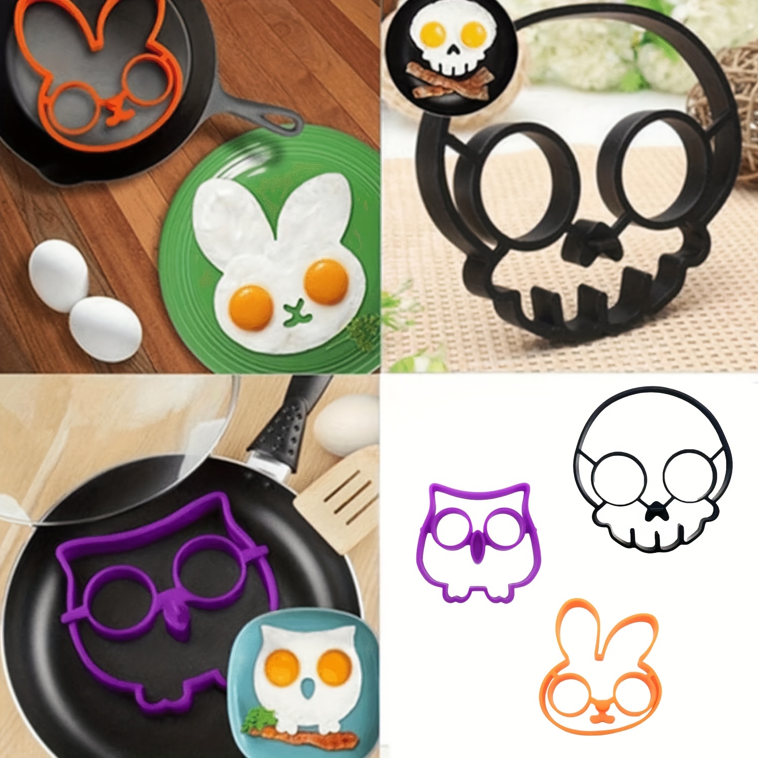 Spooky Halloween Owl & Skull Nonstick Silicone Egg Ring Maker Mold