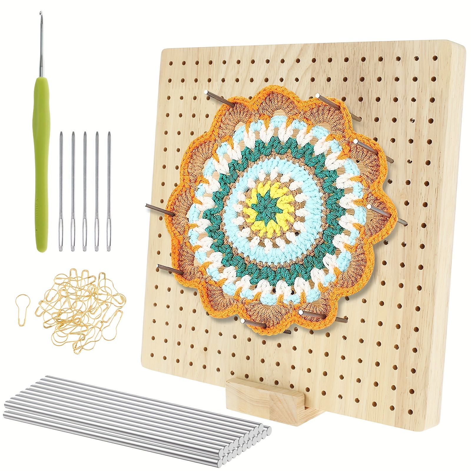 9.25 Inches Rubber Wooden Crochet Blocking Board Crochet Accessories with  20 Pcs Steel Pins for Knitting Crochet and Granny Squares Blocking Board  for Crochet Knitting and Crochet Projects Wood(9.25in)