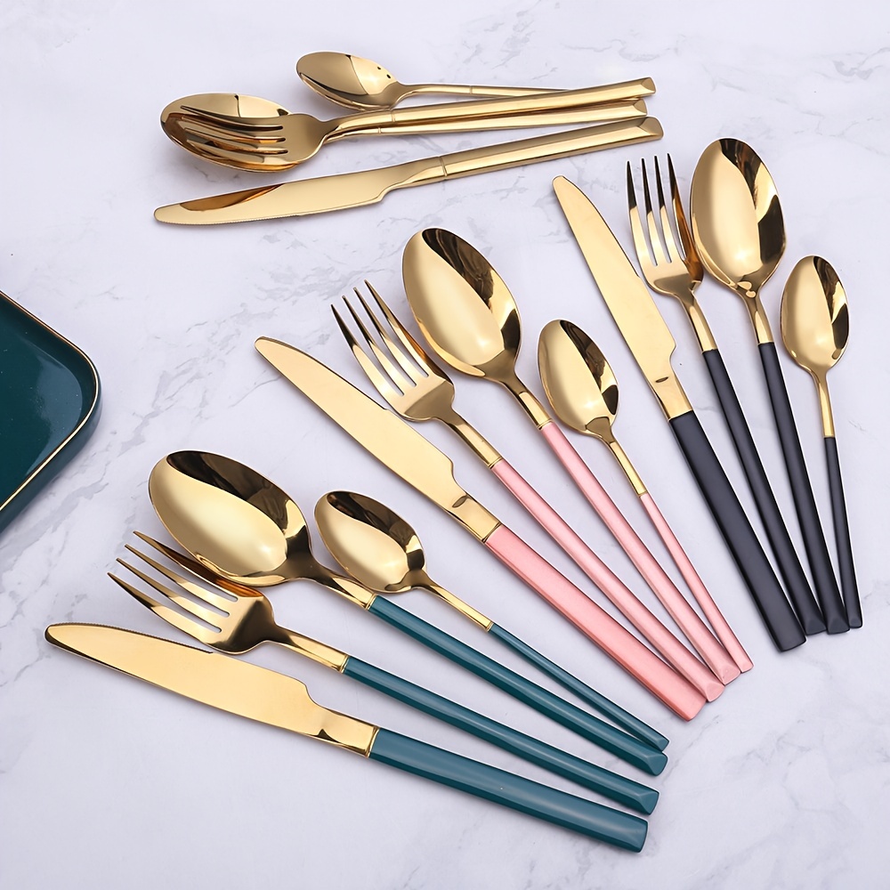 Juegos De Vajilla, Vajilla Completa, Juego De Platos De Porcelana De Hueso,  Cuchillo Dorado De Lujo, Tenedor, Cuchara, Taza De Café, Decoración De  Cocina De 13,62 €