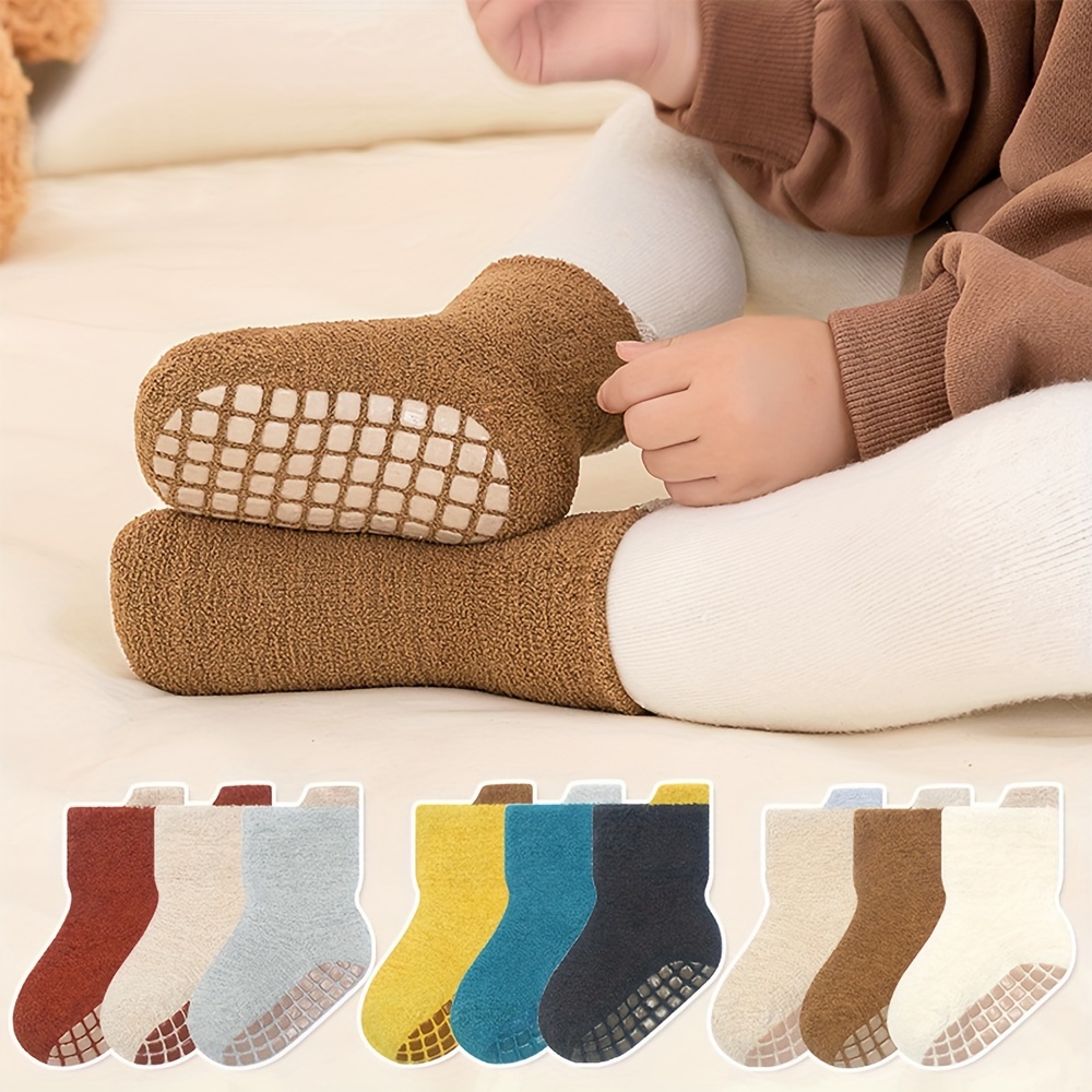 Three Pairs Fleece Trampoline Socks Thickened Baby Sleep - Temu