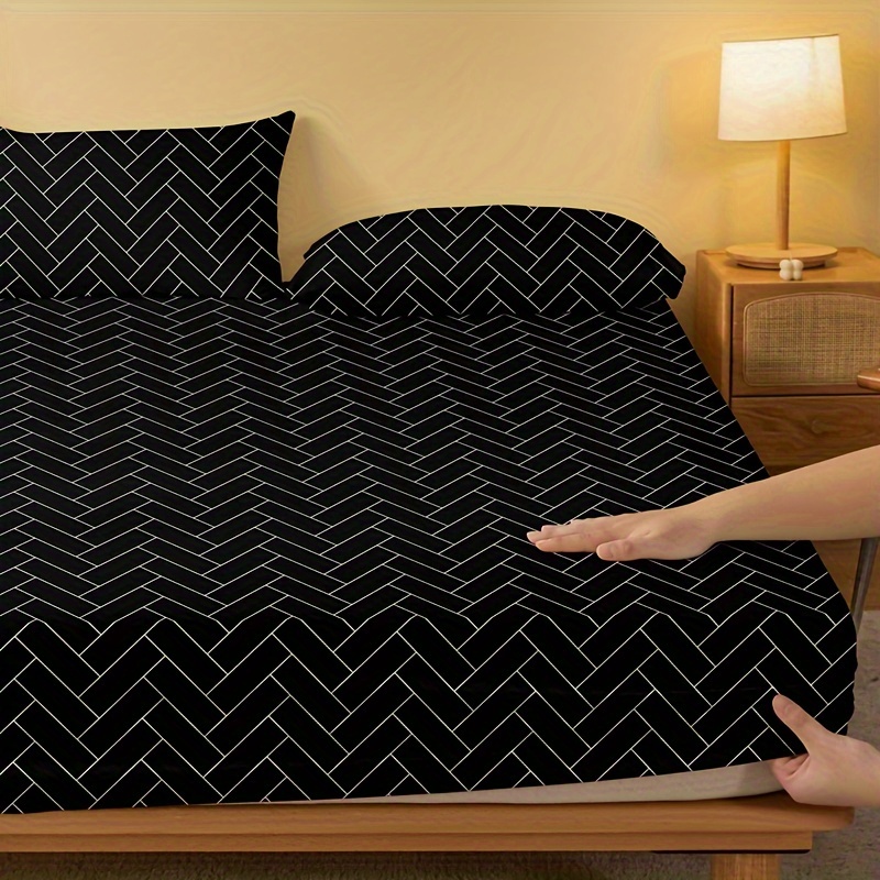 Brushed Fitted Sheet Soft Comfortable Geometric Pattern - Temu