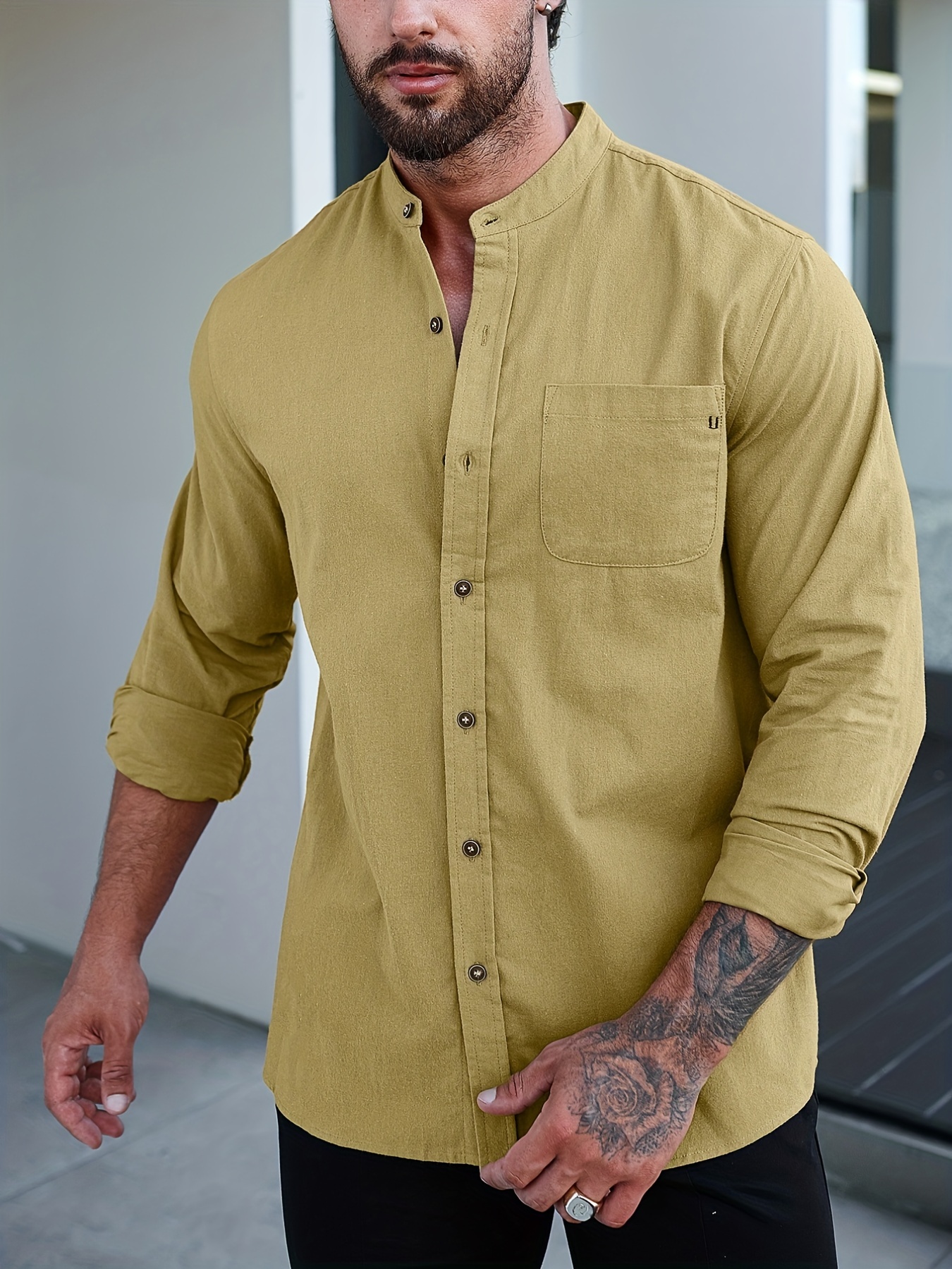 Men's Casual Button Long Cotton Sleeve Shirt Spring Summer - Temu Canada