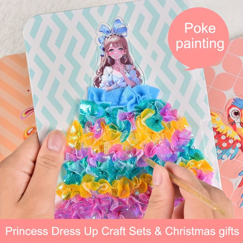 BAOXUE Arts and Crafts for Kids Ages 4-8,Princess Dress-Up Crafts Set Water  Coloring Book for Toddlers,DIY Poking Art Kit with Waterolor Painting