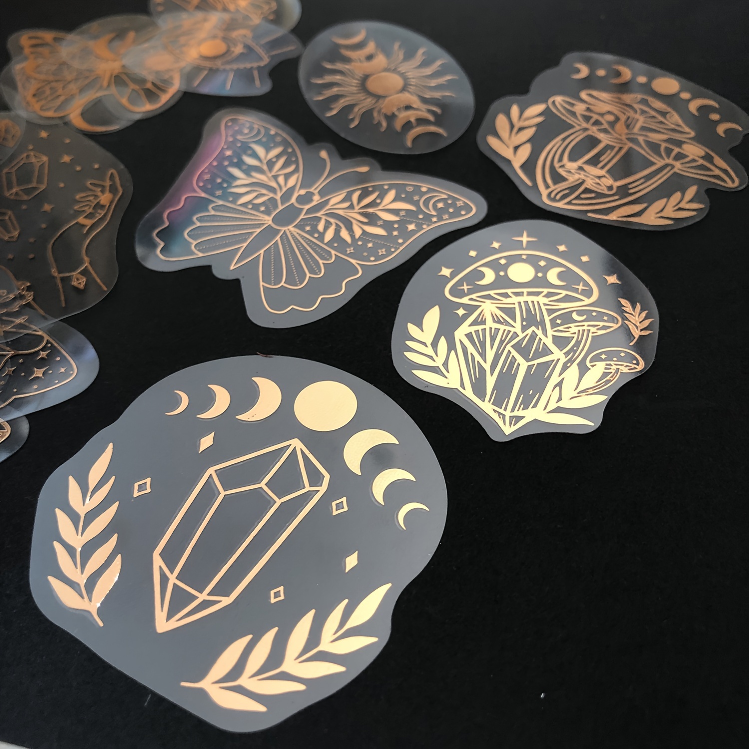 Rose Gold Stickers Transparent Pet Mysterious Butterfly Moon - Temu