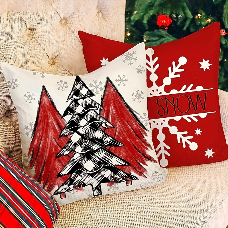 Linen Blend Christmas Pillow Covers 18x18 Christmas Decorations Buffalo  Plaid Christmas Tree Joy Snow Merry Christmas Pillows Winter Holiday Throw  Pillows Christmas Farmhouse Decor For Couch - Temu