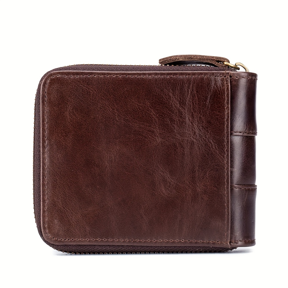 Men's Leather Rfid Blocking Wallet Large Capacity With Zipper Coin Pocket