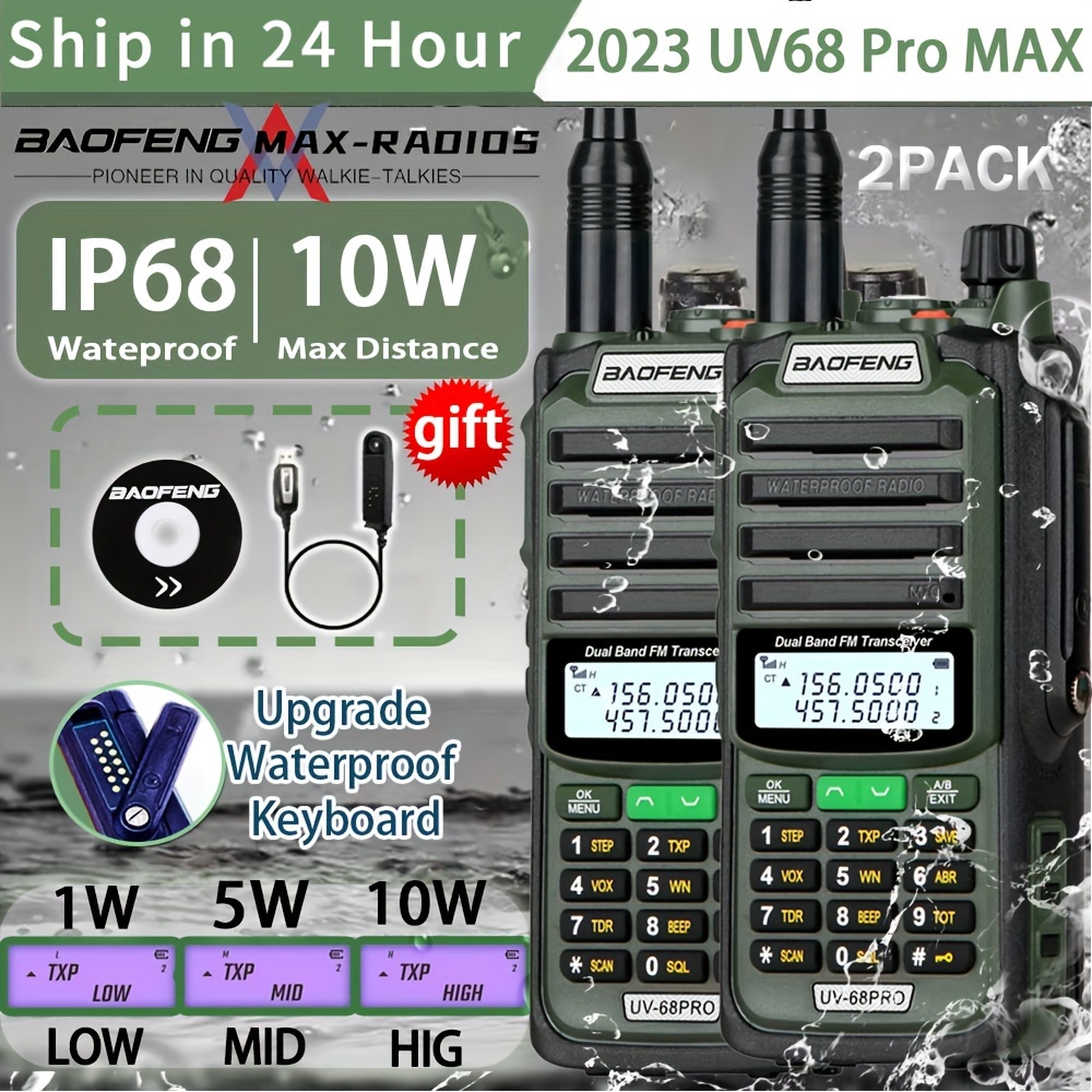 Uv9r Pro V2 10w Talkie-walkie Ip68 étanche 50km longue portée