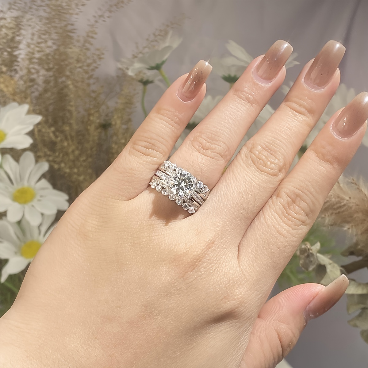 S925 2 Carat Moissanite Women's Ring Set