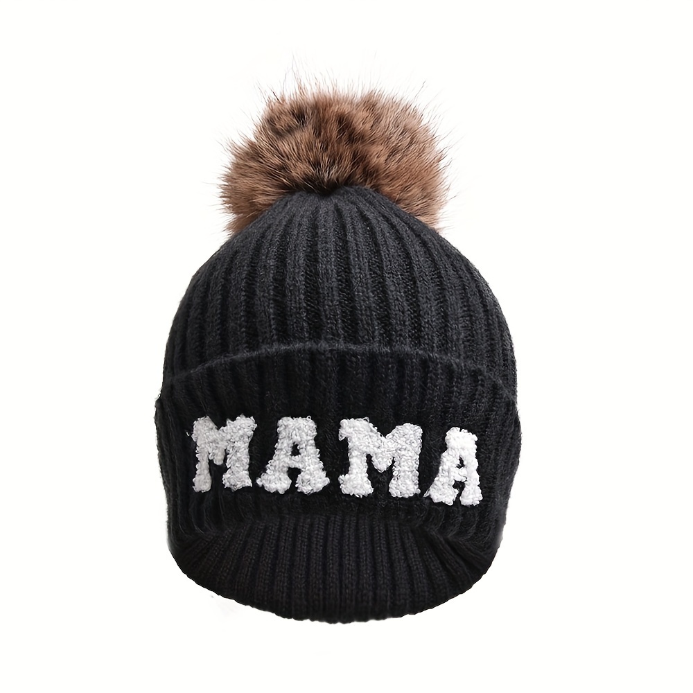 Gorro Invierno Mujer Pompones Gorro Lana Bordado Letras - Temu