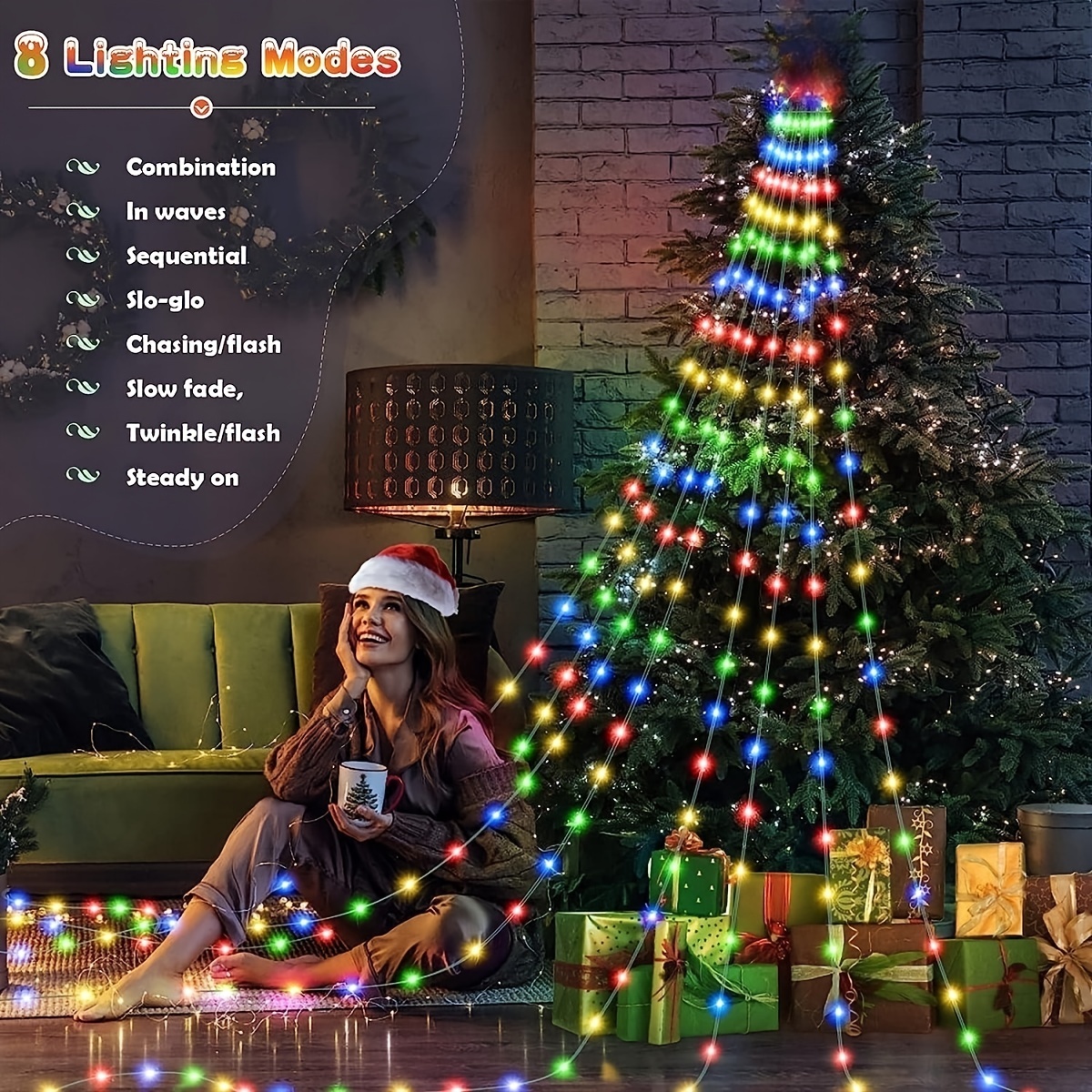 1pc outdoor decoration string lights 9 strips ip65 waterproof led string lights with 8 lighting mods suitable for halloween christmas party size 2m 6 56ft details 2