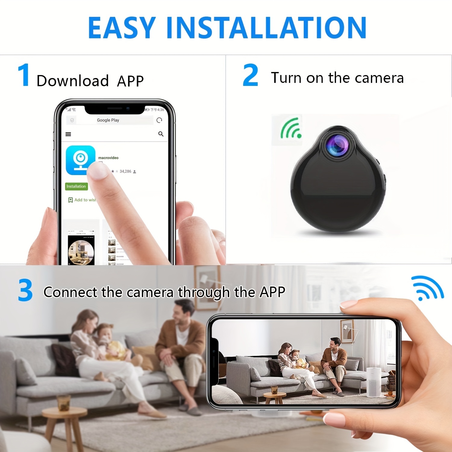 Mini Wireless Camera Real 1080P Wifi Camera Home Nanny Tiny Cam Baby with  Night Vision Motion Cell Phone App Detection 