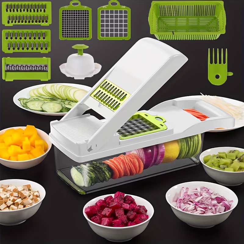 Vegetable Chopper, Multi-functional Vegetable Cutter, Handle Food Grater,  Fruit Slicer With Container, Onion Mincer, Chopper With Multiple  Interchangeable Blades, Household Potato Shredder, Kitchen Gadgets, Back To  School Supplies - Temu