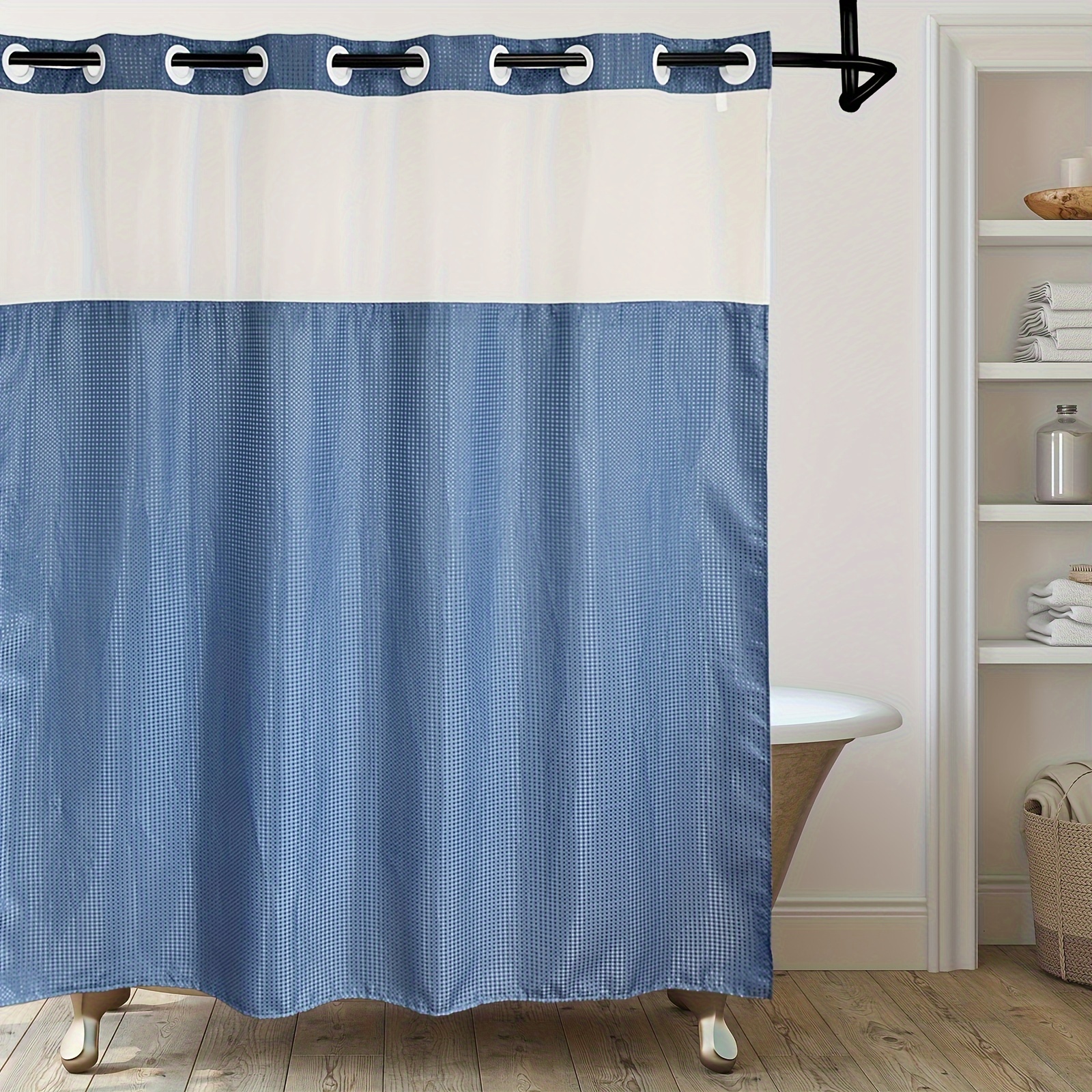 Waffle Weave Shower Curtain Snap In Liner No Hooks Required - Temu