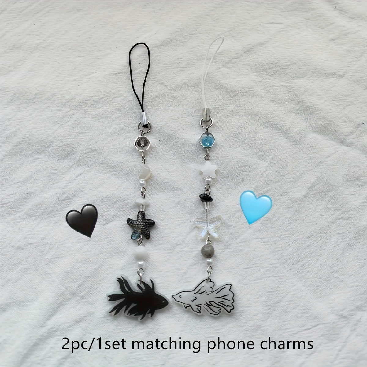 

2pcs/set Matching Phone Charms 1 Set Of Black And White Betta Fish Phone Charms