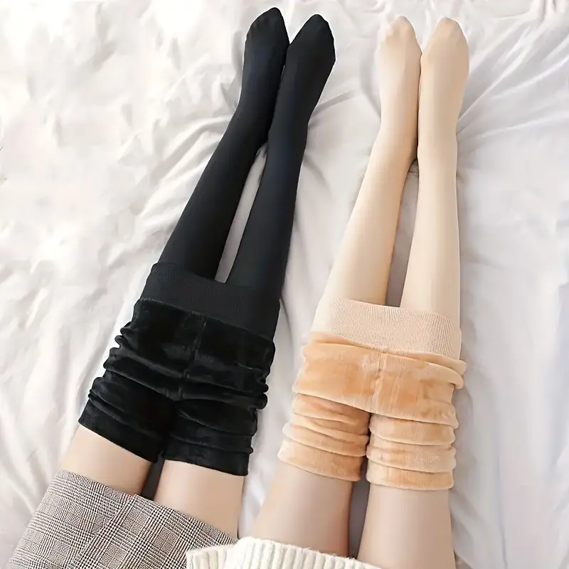Plush Lined Tights Opaque High Waist Elastic Thermal - Temu Canada