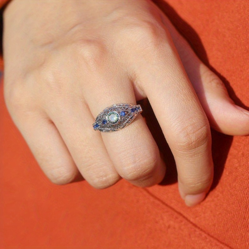 luxury retro 925 silver plated geometric pattern inlaid zircon ring for women romantic wedding bridal jewelry