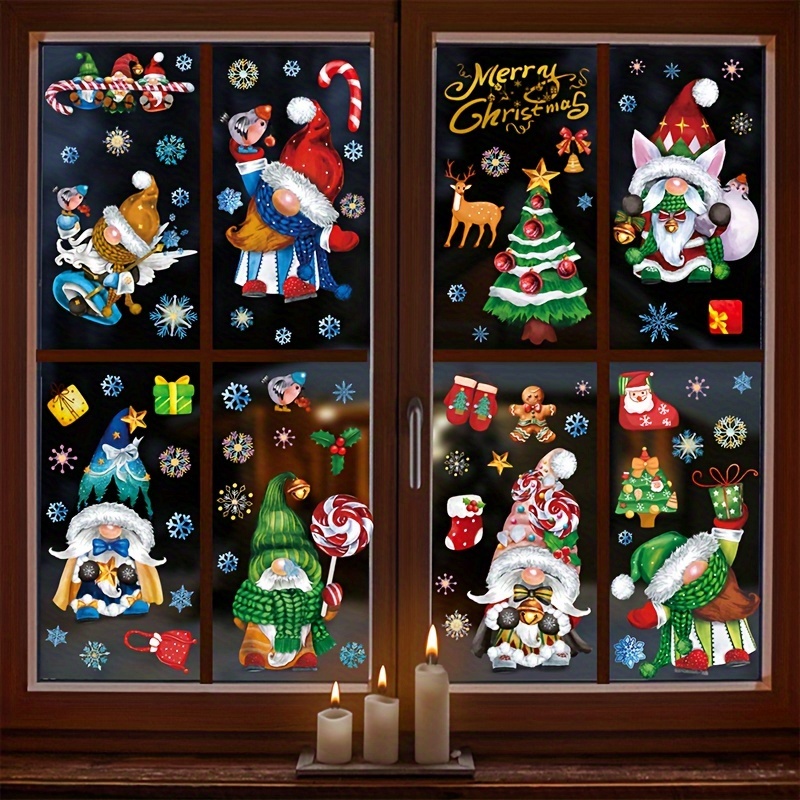 Fridja Cartoon Bonhomme De Neige Santa Fenêtre Autocollant Cadeau De Noël  Décor À La Maison Autocollant 