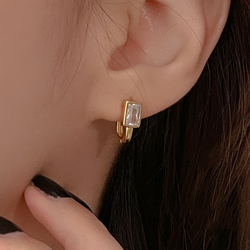 

Tiny Square Zircon Inlaid Hoop Earrings Elegant Leisure Style Suitable For Women Daily Casual