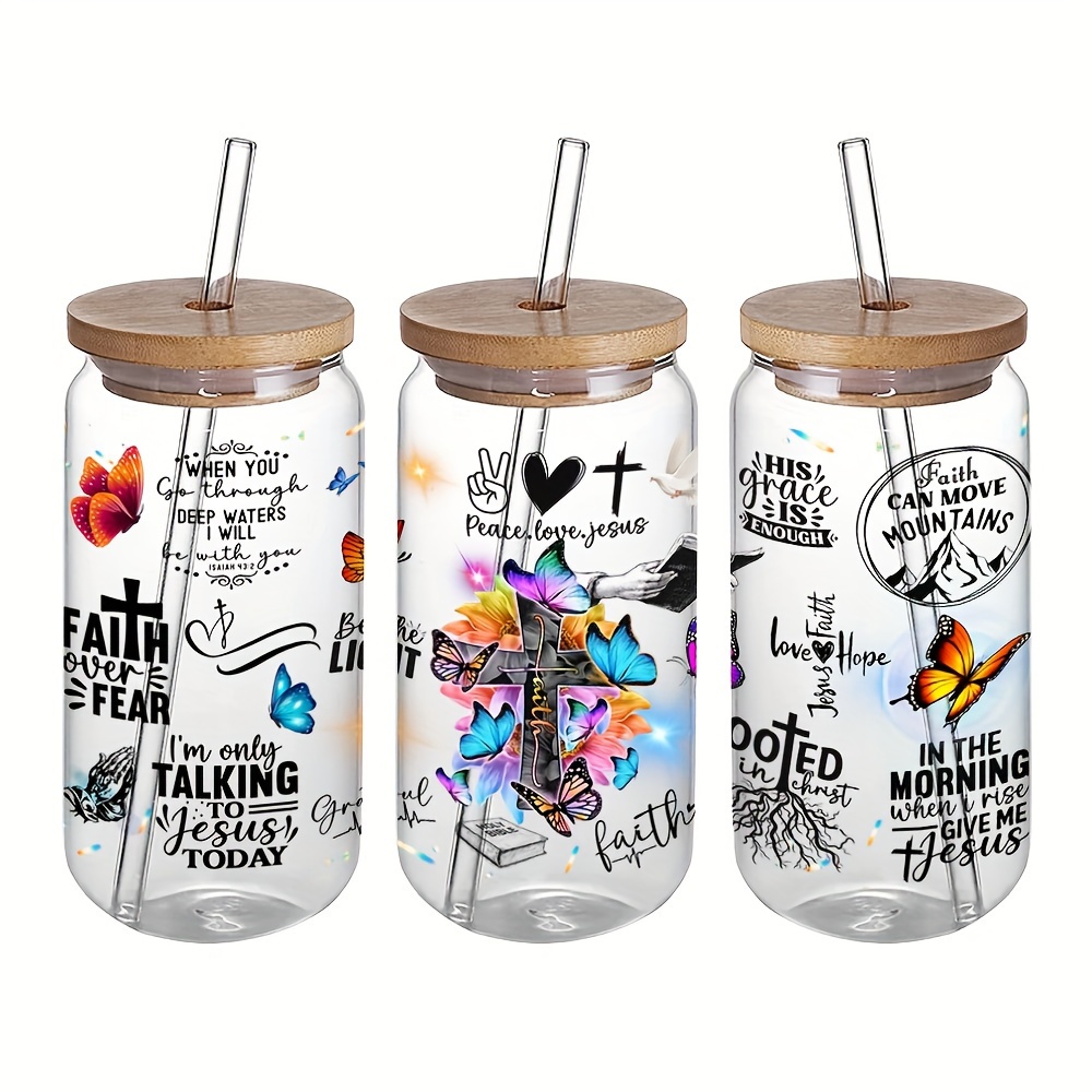  UV DTF Glass Cup Wrap Transfer Decal- 3PCS Christian Gifts for  Women 'Walk by Faith Even When I Cannot See' Craft Transfers, Waterproof  Decal for 16oz Glass Cups - Ceramic Mug