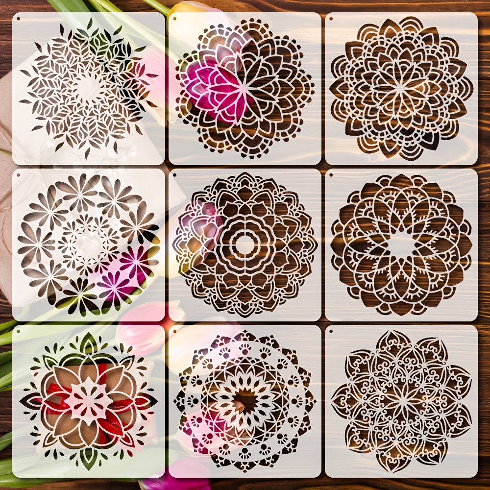 Large Mandala Stencils, Reusable Floral Mandala Stencil With Metal Ring,  Drawing Template For Painting On Wood Wall Furniture Fabric Glass Canvas  Floor Tile Diy Home Decor Craft Art Supplies - Temu United