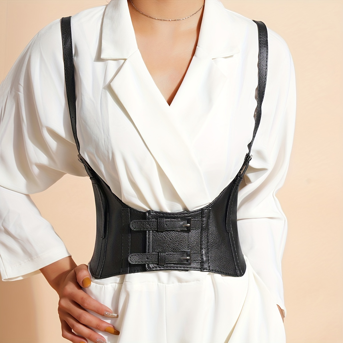 Women Faux Leather Wide Corset Belt Retro Under Bust Waist Cincher