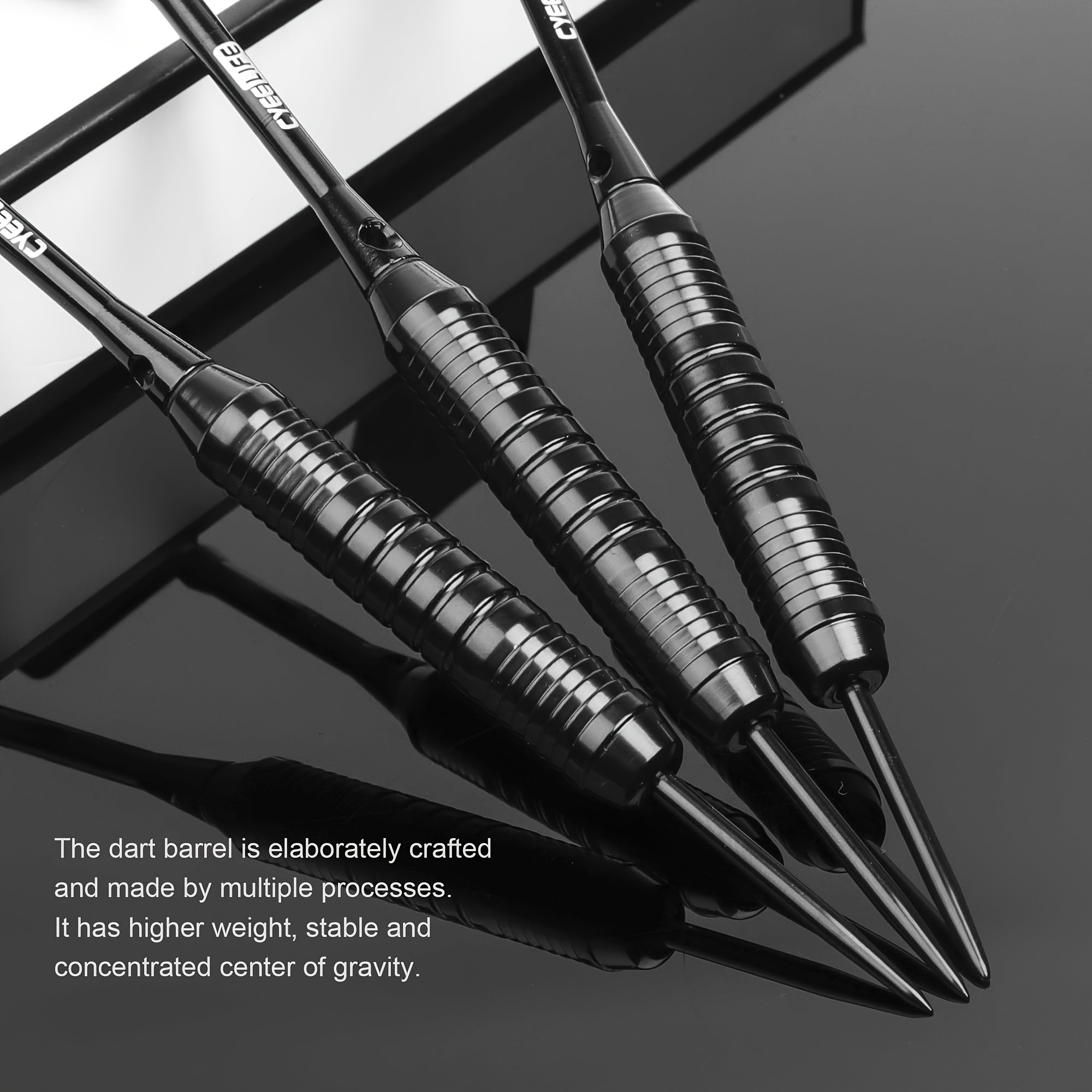 Cyeelife 3 Darts with Black Tail Fins, 24G Iron Dart Tubes, Hard Tip Darts