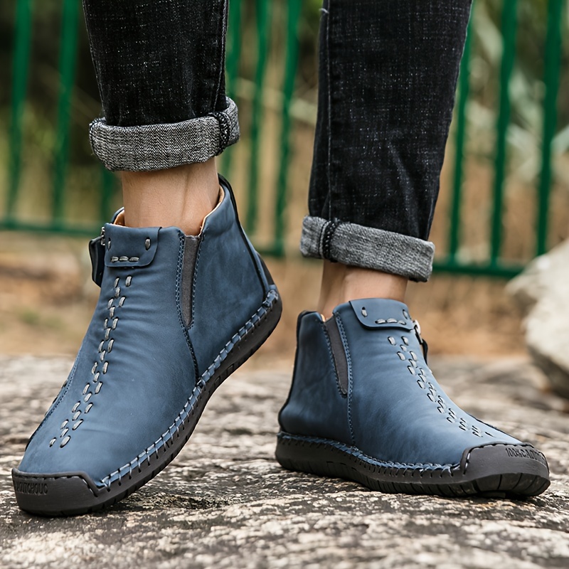 Mens Ankle Boots With Side Zipper Casual Stitch Detail Walking Shoes -  Men's Shoes - Temu