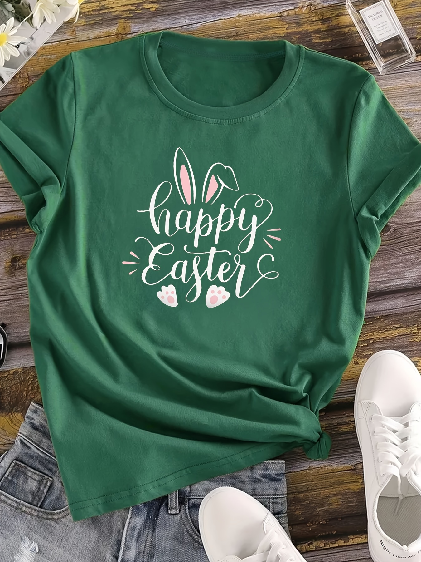Happy Easter Print T shirt Casual Crew Neck Short Sleeve Top - Temu