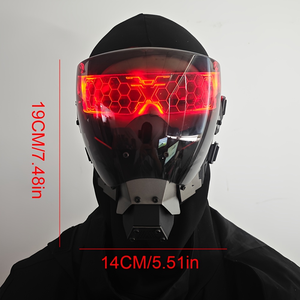Punk Headgear Mask Cosplay LED Red Helmet for Men
