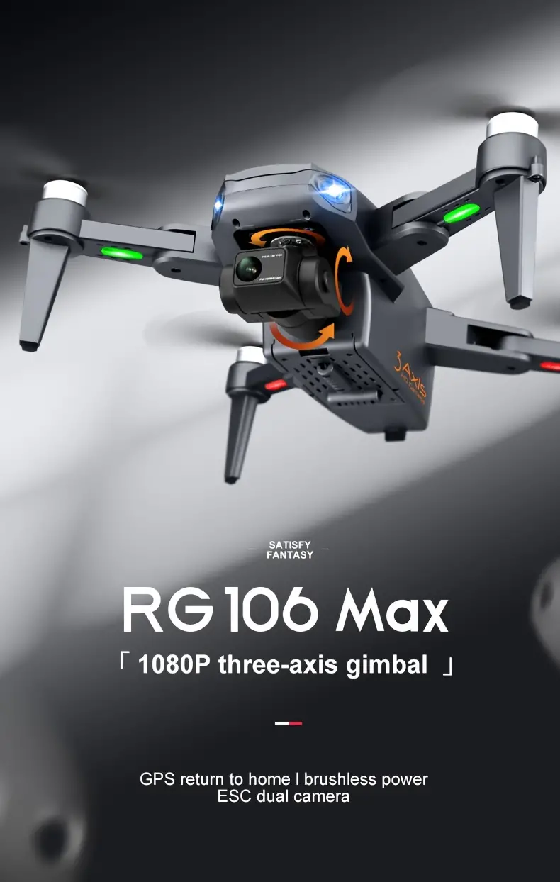 rg106 three axis self stabilizing gimbal with two batteries professional aerial drone 1080p dual camera gps positioning auto return optical flow positioning brushless motor hd image transmission foldable quadcopter with storage backpack beautiful color box christmas thanksgiving halloween gift details 0