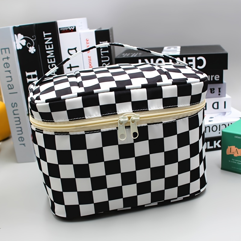 White Checkered Makeup Bag