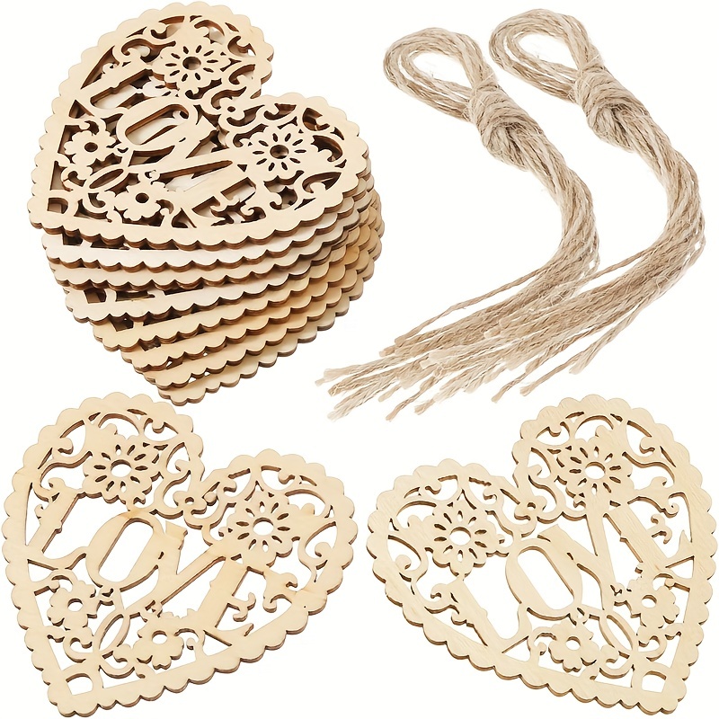 Natural Heart Wood Diy Wooden Ornaments Wooden Heart - Temu