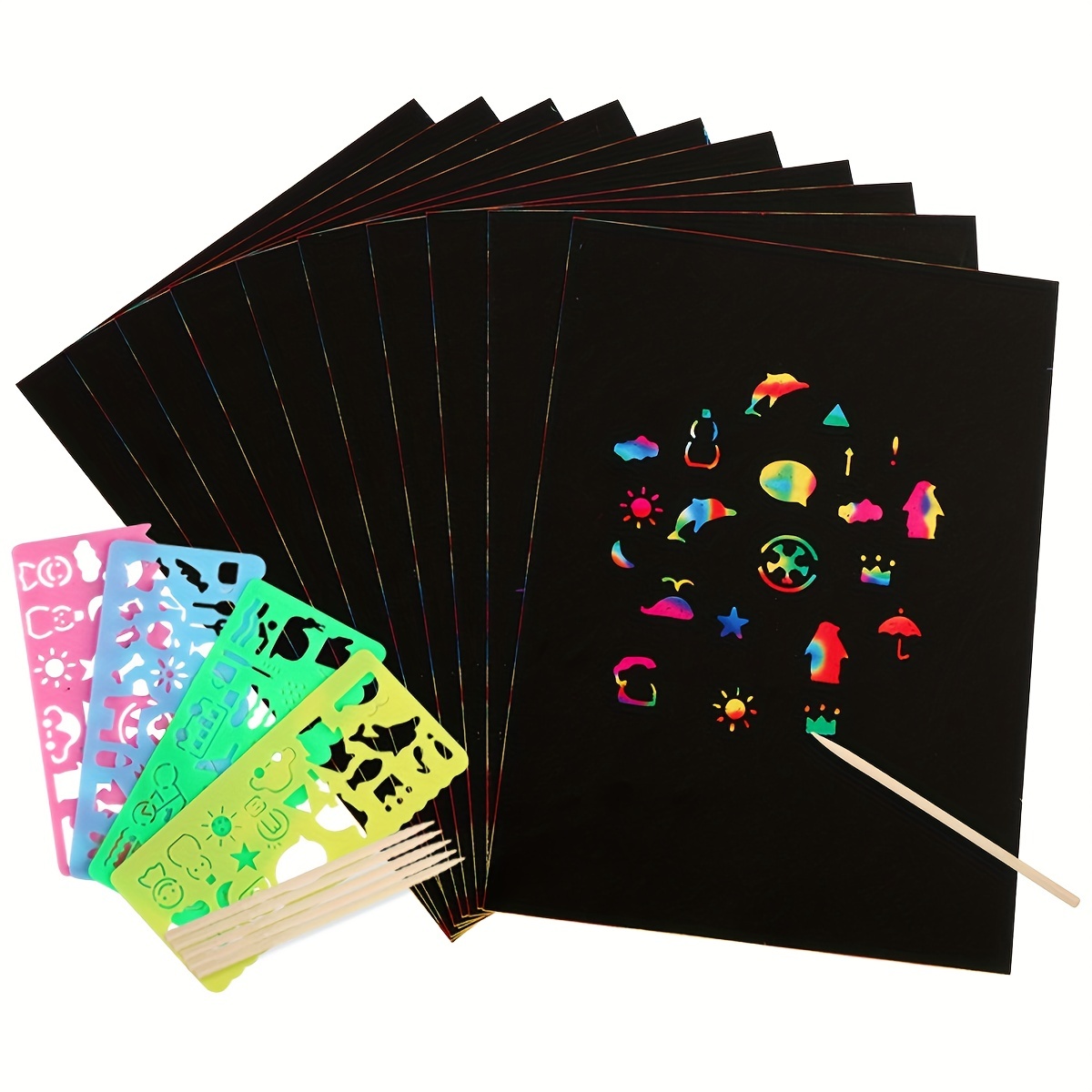 Scratch Paper Art Sets With 4 Templates Rainbow Magic - Temu