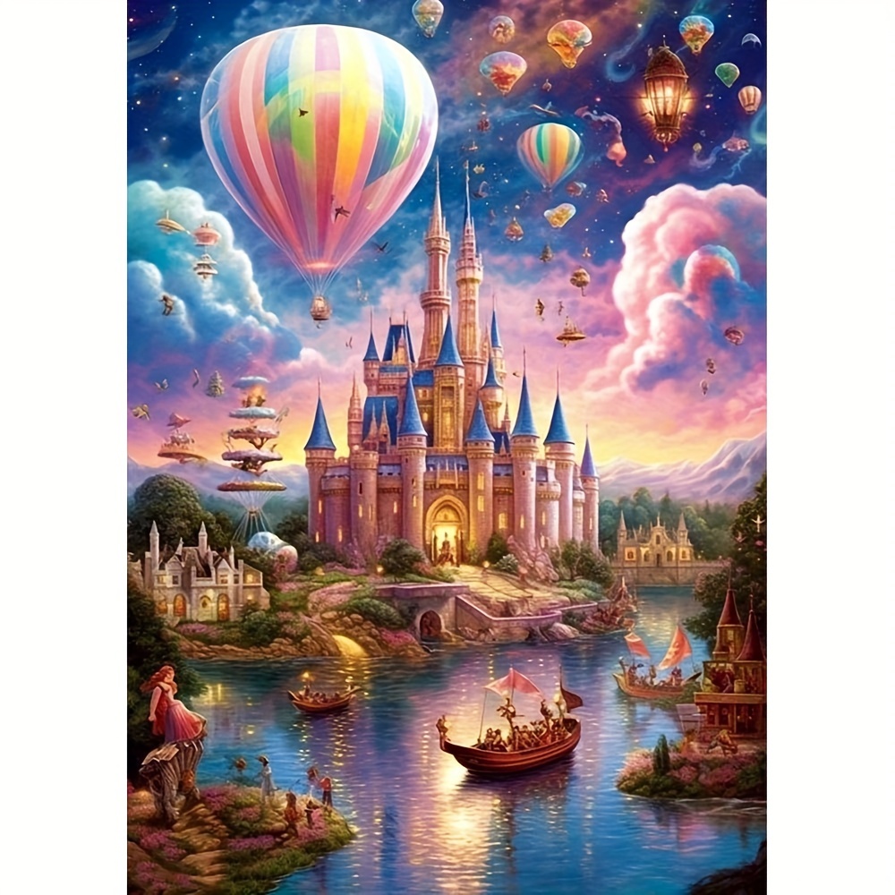 

1pc Large Size 30x40cm/ 11.8x15.7 Inches Frameless Diy 5d Diamond Painting Hot Air Balloons And Castle, Full Rhinestone Painting, Diamond Art Embroidery Kits, Handmade Home Room Office Wall Decor