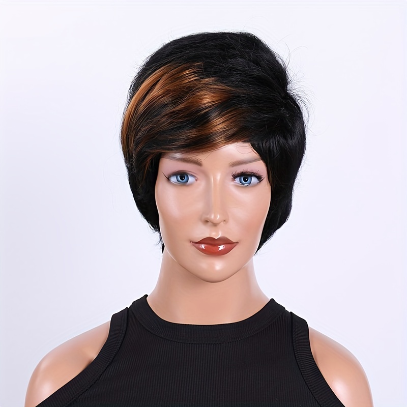 Short Bob Wig With Bangs Pixie Layered Wavy Wig