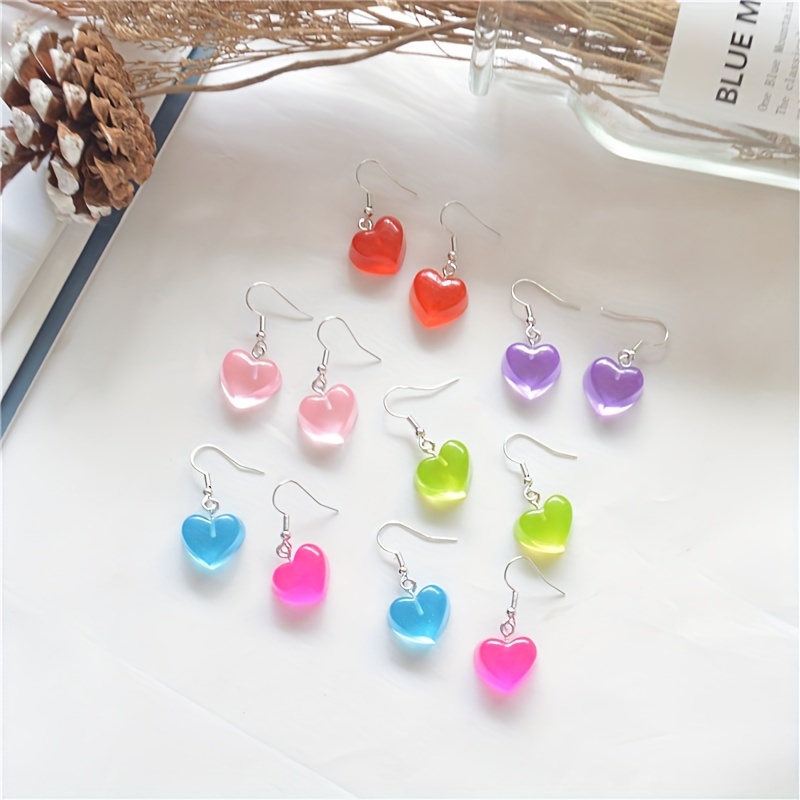 

1 Pair Sweet And Fashionable Jewelry Creative Ins Cute Resin Love Earrings Heart Earrings