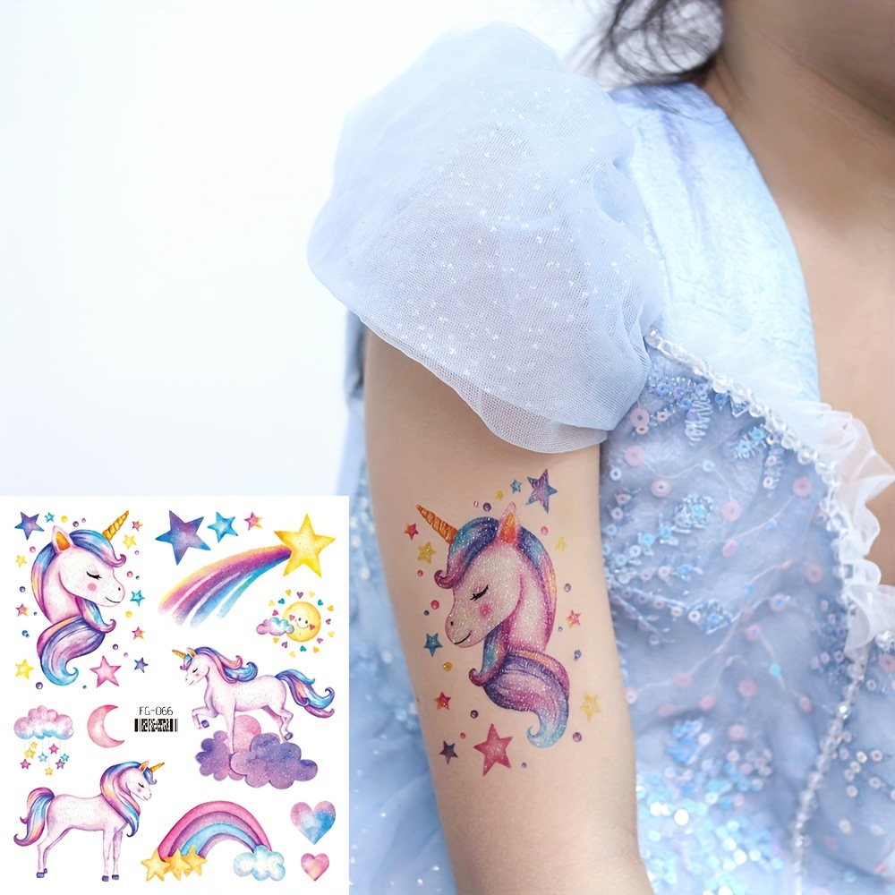 1 Hoja Tatuaje Temporal Unicornio Dibujos Animados Pegatina - Temu