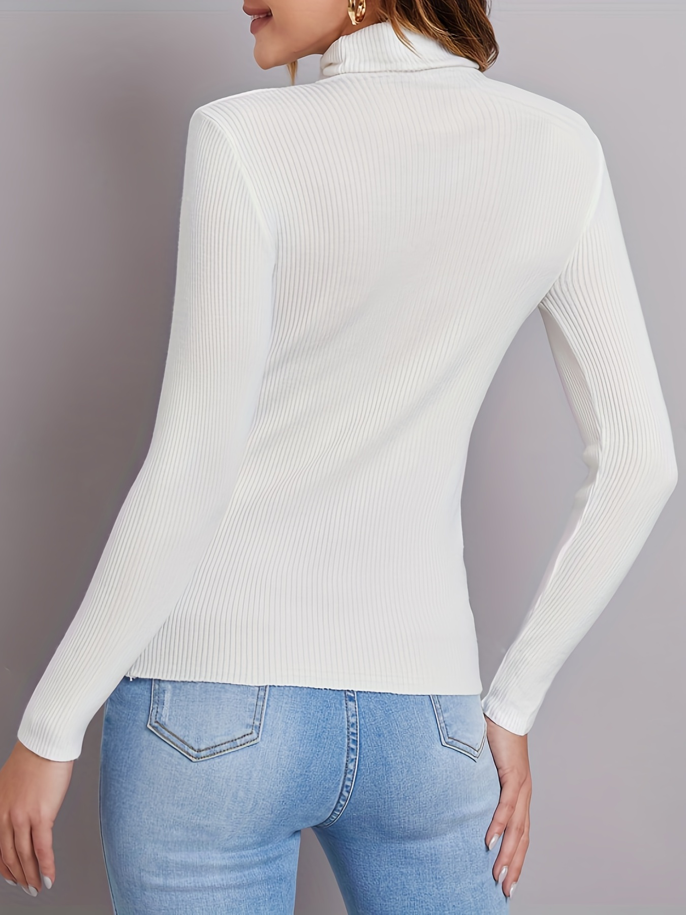 Turtleneck Rib Knit Sweater, Sexy Solid Slim Long Sleeve Sweawter, Women's Clothing