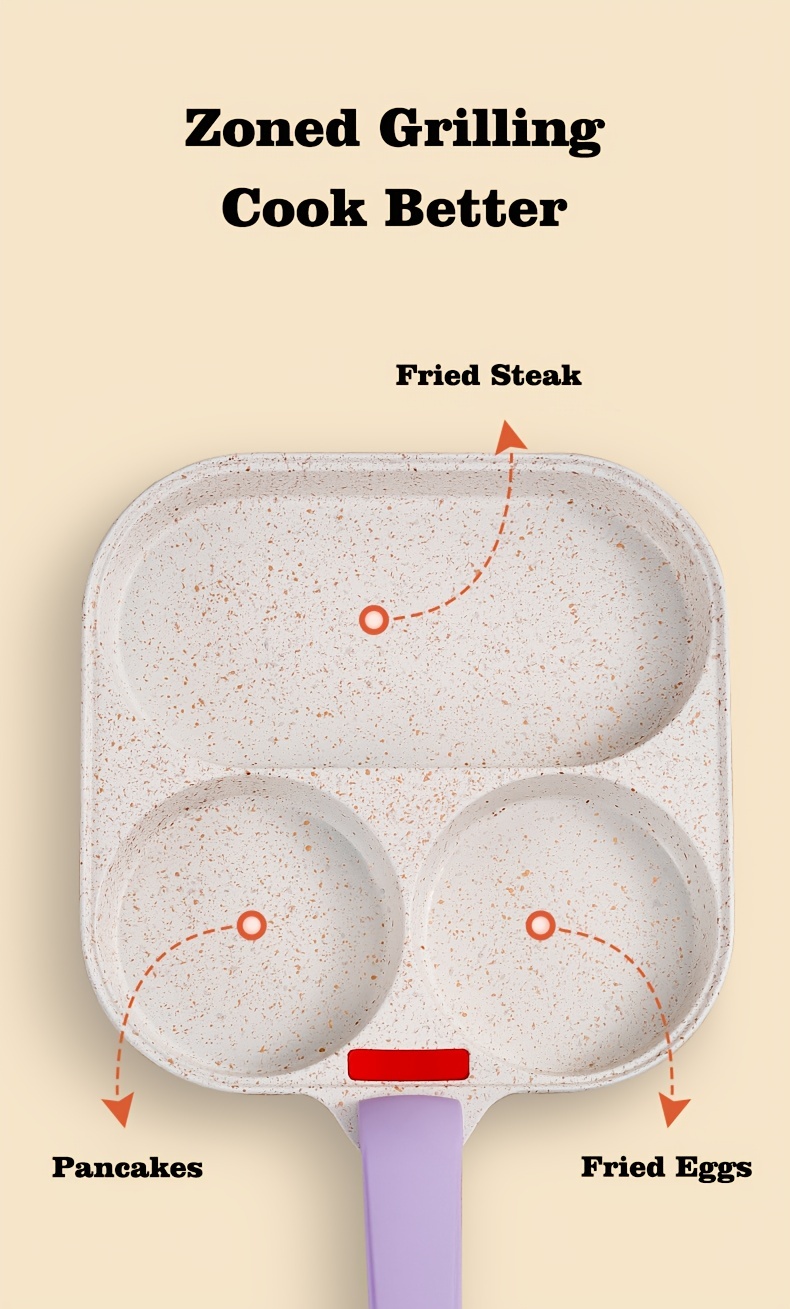 Square Frying Pan, Medical Stone Fried Egg Pan, 3 Section Pancake