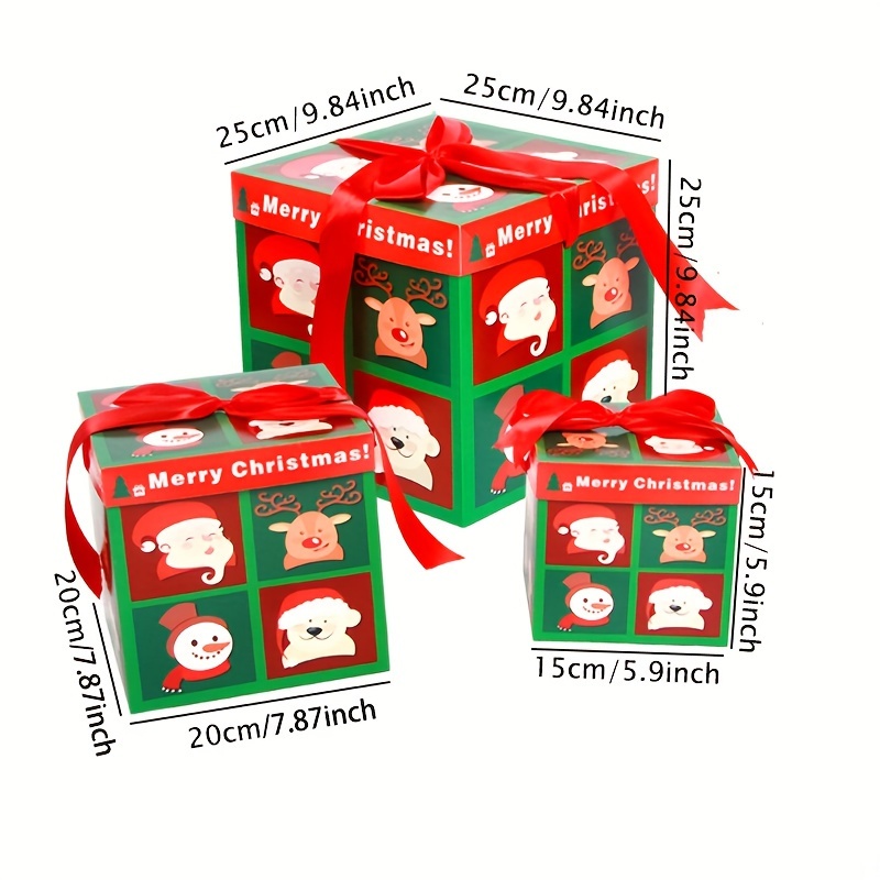 3PCS Christmas Box Decoration Christmas Stacking Boxes 3 Sizes Gift Boxes  with Lids Christmas Nesting Boxes Xmas Stackable Gift Box Decoration 