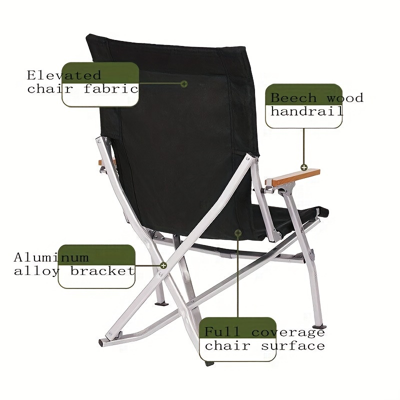 1pc Ergonomic Comfortable Folding Chair, Aluminum Alloy Wood Grain  Armrests, Portable Chair, Suitable For Outdoor Camping Lawn Picnic Fishing