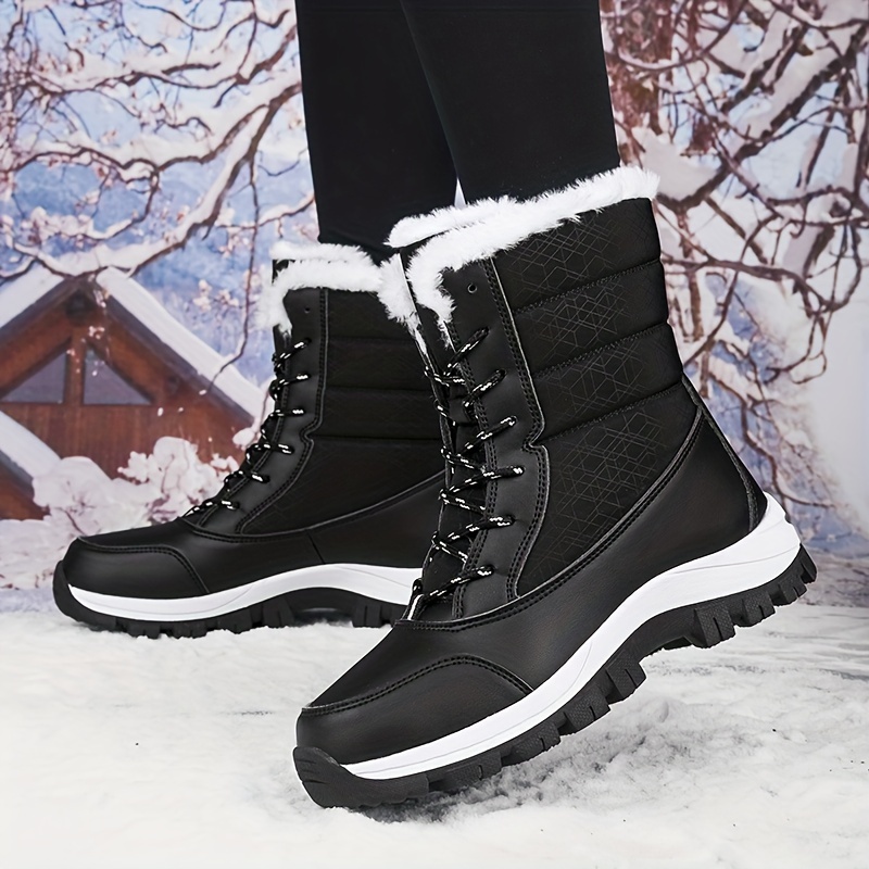 

Fur Lined Plush Thermal Wear Resistance Snow Boots, Winter Keep Warm High Top No Slip Winter Boots, Thick Sole Lace Up Insulated Comfortable Flat Hiking Boots