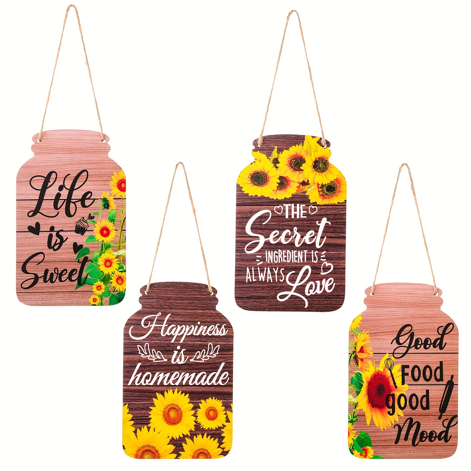 4 Pcs Kitchen Wall Decor Mason Jar Set Wooden Rustic Home Decor  Inspirational Kitchen Decor Hanging Farmhouse Kitchen Signs Wall Decor for  Home Decor